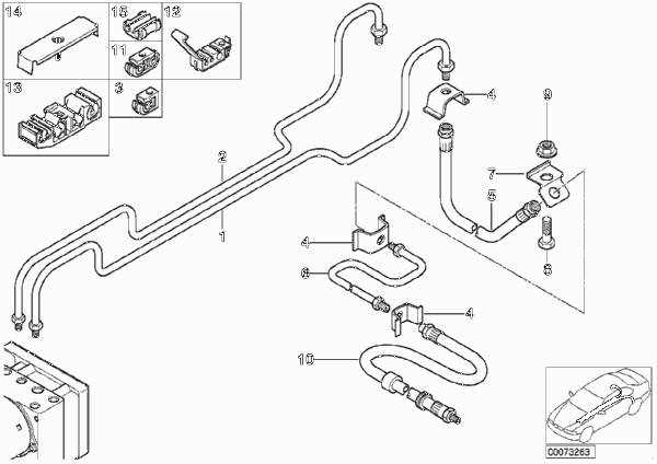 Трубопровод тормозного привода Зд с DSC для BMW Z3 Z3 3.0i M54 (схема запчастей)