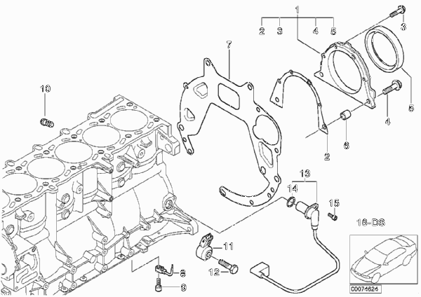 Блок цилиндров/дополнительные элементы для BMW E46 M3 CSL S54 (схема запчастей)
