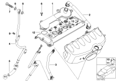 Система вентиляц.картера/маслоотделитель для BMW E46 M3 S54 (схема запасных частей)