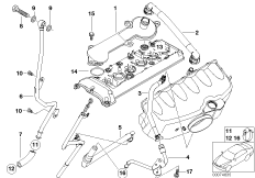 Система вентиляц.картера/маслоотделитель для BMW E46 M3 CSL S54 (схема запасных частей)
