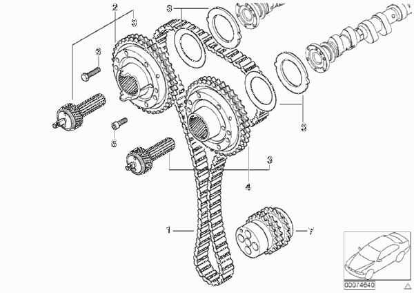 Приводная цепь механ.газораспределения для BMW Z3 Z3 M3.2 S54 (схема запчастей)