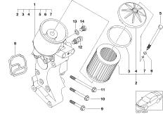 Смазочная система-масляный фильтр для BMW E46 M3 CSL S54 (схема запасных частей)