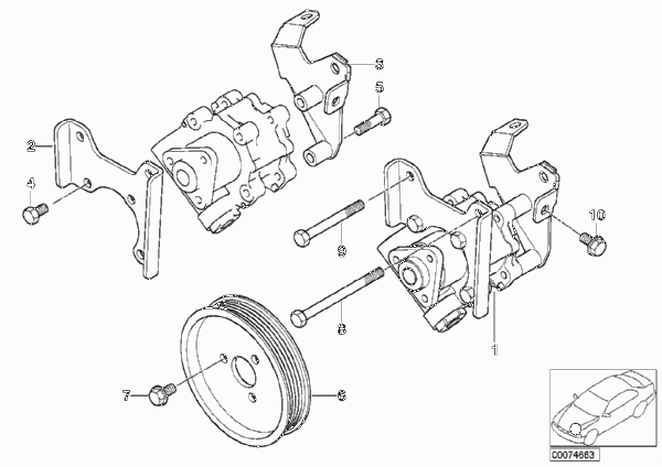 Насос гидроусилителя рулевого управления для BMW E53 X5 3.0i M54 (схема запчастей)