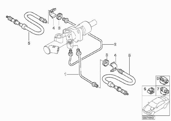 Тормозной трубопровод Пд без ABS для BMW E34 525tds M51 (схема запчастей)