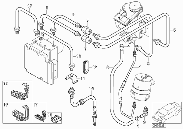 Трубопровод тормозного привода Пд с DSC для BMW E46 M3 S54 (схема запчастей)