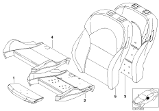Набивка и обивка спортивного пер.сиденья для BMW E46 M3 S54 (схема запасных частей)
