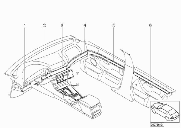 Дооснащение планками Interieur mattchrom для BMW E39 525i M54 (схема запчастей)