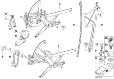 Механизм перемещения стекла двери Пд для BMW Z3 Z3 1.8 M43 (схема запасных частей)