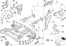 Пол багажника/брызговик Зд для BMW Z3 Z3 M3.2 S54 (схема запасных частей)