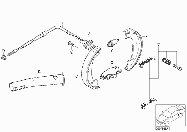 Стояночный тормоз/тормозные колодки для BMW E46 M3 CSL S54 (схема запчастей)