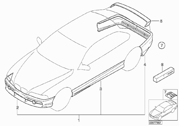 Аэродинамический комплект для BMW E46 318Ci M43 (схема запчастей)