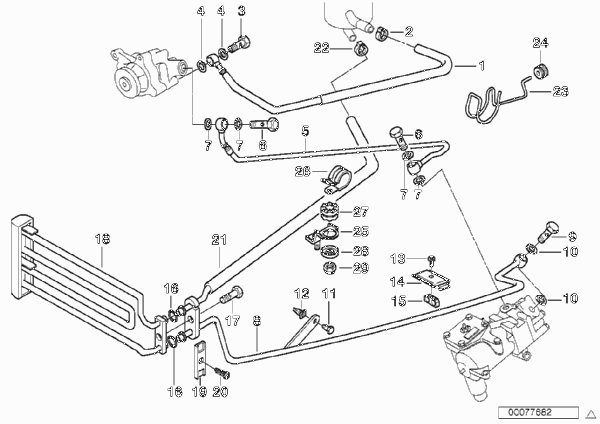 Маслопроводы гидроусилителя рул.управл. для BMW E38 750i M73N (схема запчастей)