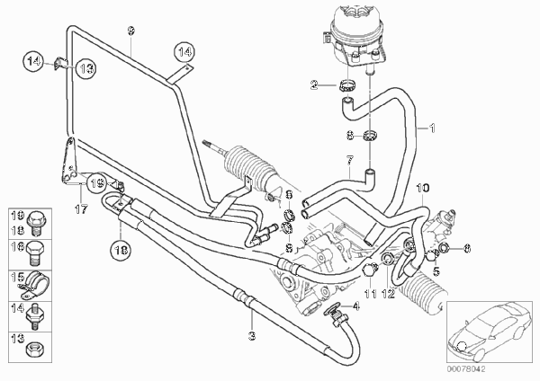 Маслопроводы гидроусилителя рул.управл. для BMW Z3 Z3 2.2i M54 (схема запчастей)