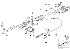 Система выпуска ОГ для BMW E46 323Ci M52 (схема запасных частей)