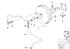 Вакуумный усилитель тормозов для BMW E39 530i M54 (схема запасных частей)