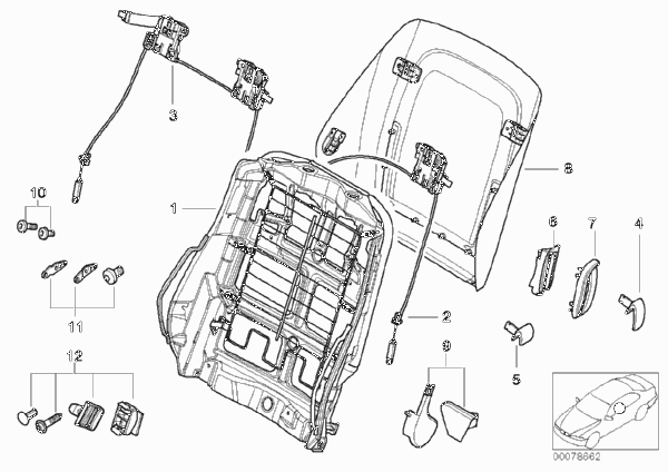 Сиденье Пд-каркас спинки/задняя панель для BMW E46 M3 S54 (схема запчастей)