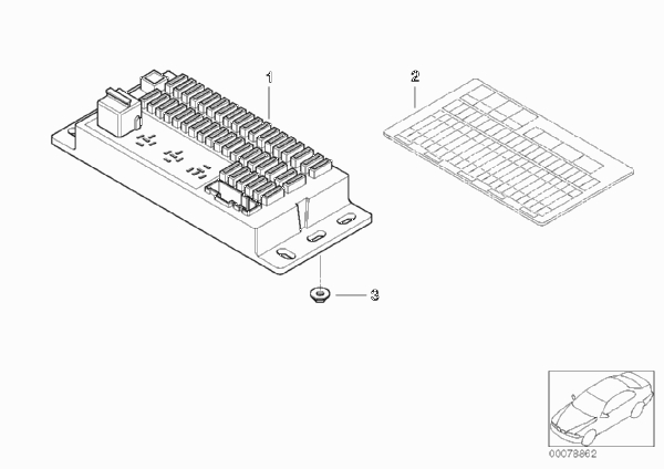 Детали блока предохранителей в салоне для MINI R52 One W10 (схема запчастей)