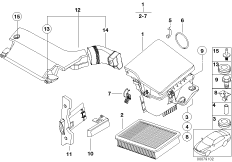 Глушитель шума всасыв./сменн.эл.фильтра для BMW E46 330i M54 (схема запасных частей)
