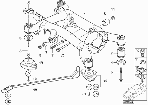 балка заднего моста для BMW E39 M5 S62 (схема запчастей)