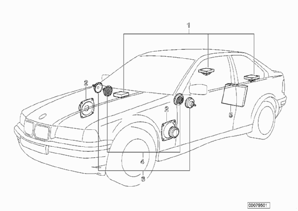 Аудиосистема  Sound Modul для BMW E36 318ti M42 (схема запчастей)
