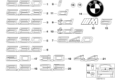Эмблемы / надписи для BMW E39 525i M54 (схема запасных частей)