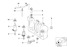 Бачок системы омывателей фар для BMW E39 530i M54 (схема запасных частей)