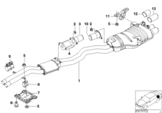 Промежуточный и Зд дополнит.глушители для BMW E46 330Ci M54 (схема запасных частей)