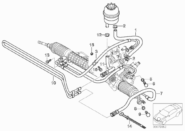 Маслопроводы гидроусилителя рул.управл. для BMW E46 323Ci M52 (схема запчастей)