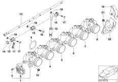 Корпус дрос.заслонки/привод педали аксел для BMW E46 M3 CSL S54 (схема запасных частей)