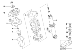Детали амортизационной стойки Зд для BMW R50 One 1.4i W10 (схема запасных частей)