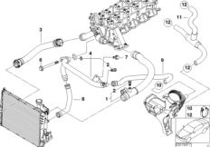 Водяной шланг системы охлаждения для BMW E46 318d M47 (схема запасных частей)