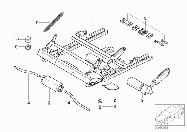 Направляющая спорт.сиденья с э/прив. для BMW E52 Z8 S62 (схема запчастей)