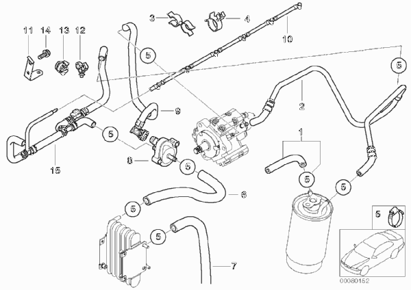Топливопровод для BMW E46 330xd M57 (схема запчастей)