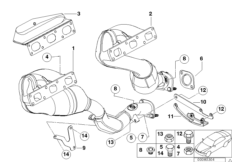 Выпускной коллектор с катализатором для BMW E46 325Ci M54 (схема запасных частей)
