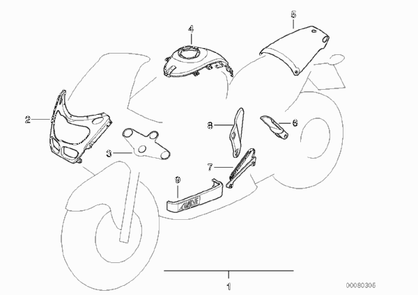 Комплект углеволоконных деталей для MOTO 259S R 1100 S 98 (0422,0432) 0 (схема запчастей)