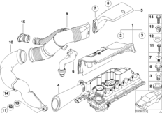 Глушитель шума всасыв./сменн.эл.фильтра для BMW E39 520d M47 (схема запасных частей)