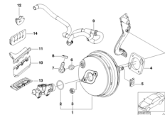 Вакуумный усилитель тормозов для BMW E46 M3 CSL S54 (схема запасных частей)