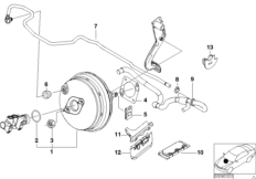 Вакуумный усилитель тормозов для BMW E46 M3 S54 (схема запасных частей)