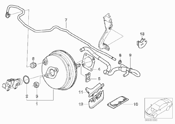 Вакуумный усилитель тормозов для BMW E46 M3 S54 (схема запчастей)