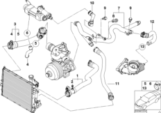 Водяной шланг системы охлаждения для BMW E46 330xd M57N (схема запасных частей)