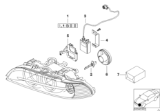 Электронные компоненты ксеноновых фар для BMW E39 530i M54 (схема запасных частей)