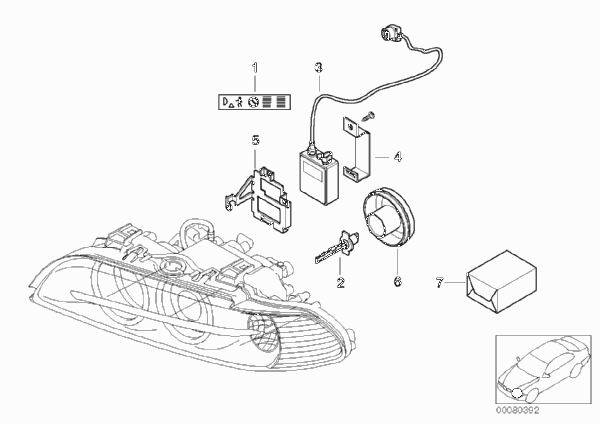 Электронные компоненты ксеноновых фар для BMW E39 M5 S62 (схема запчастей)