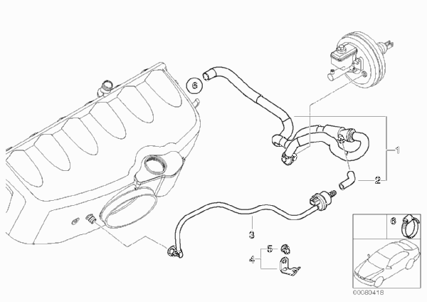 Двигатель с вакуумной сист.управления для BMW E46 M3 CSL S54 (схема запчастей)
