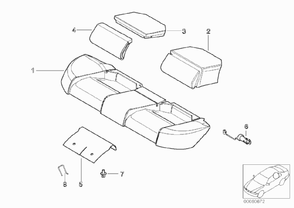 Набивка и обивка базового сиденья Зд для BMW E46 328i M52 (схема запчастей)