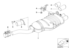 Система выпуска ОГ Зд для BMW E46 330Ci M54 (схема запасных частей)