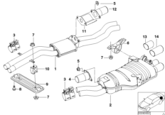 Промежуточный и Зд дополнит.глушители для BMW E46 330i M54 (схема запасных частей)