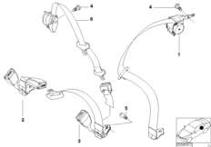 Ремень безопасности Зд для BMW E46 325Ci M54 (схема запасных частей)