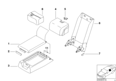 Средний подлокотник сиденья Зд для BMW E38 740d M67 (схема запасных частей)