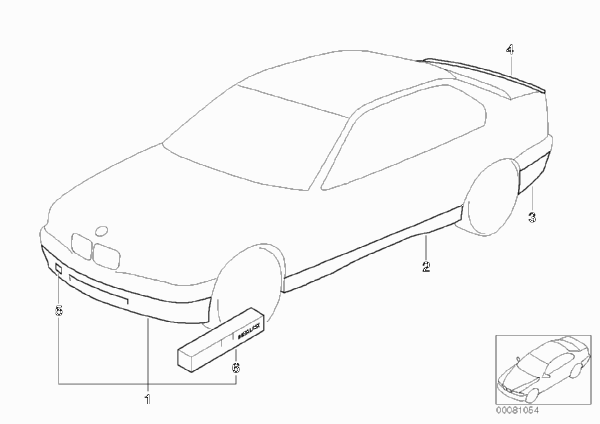 Аэродинамический комплект для BMW E34 518i M43 (схема запчастей)