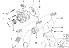 Детали генератора 90 А Valeo для BMW E46 325xi M54 (схема запасных частей)